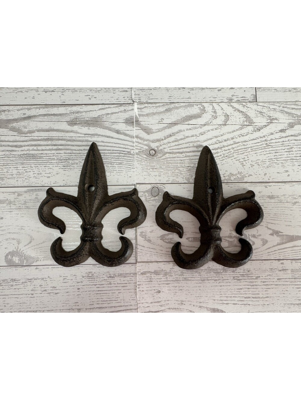 Set of 2 Cast Iron Wall Decor Fleur de Lis Wall Hanging Plaque Rustic